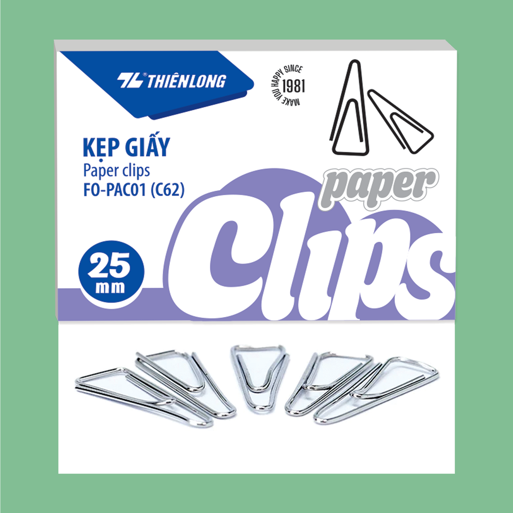  Kẹp giấy Thiên Long 25mm FO-PAC01 được làm từ thép carbon chắc chắn, phủ sơn tĩnh điện giúp chống gỉ sét và tăng độ bền khi sử dụng 