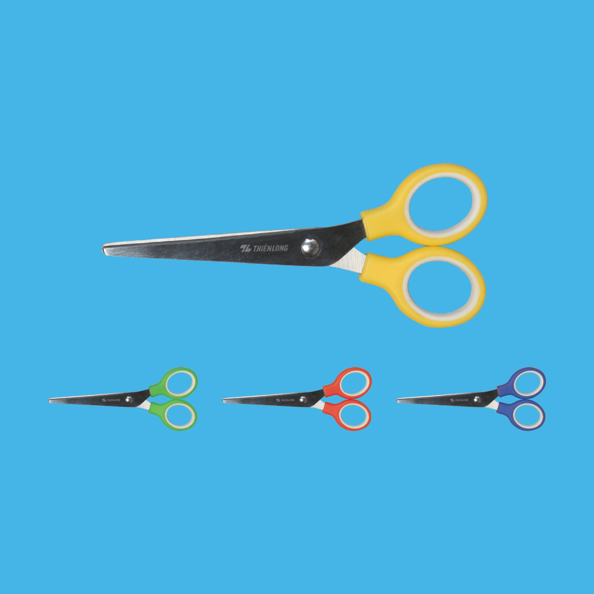  Kéo văn phòng Thiên Long FO-SC03, thiết kế hiện đại và chắc chắn, lưỡi kéo làm từ thép không gỉ sắc bén, giúp cắt giấy, bìa và bao bì dày nhanh chóng, chính xác 