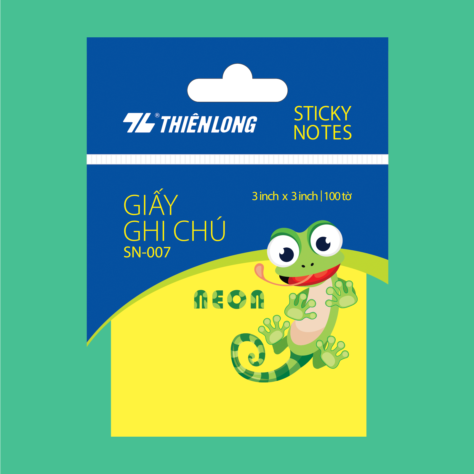  Giấy ghi chú Thiên Long Neon SN-007, kích thước 3x3 inch, hộp 50 tờ, được làm từ giấy chất lượng cao, bề mặt mịn, dễ viết, màu neon rực rỡ giúp ghi chú nổi bật và dễ nhận biết 