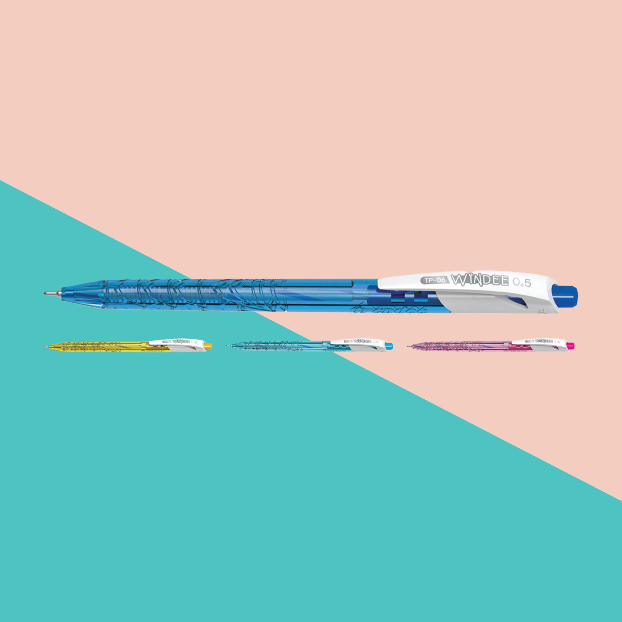  Bút bi Thiên Long TP-06, ngòi 0.5mm, mực xanh đậm, viết trơn mượt, thân bút trong suốt kèm grip cao su chống trơn trượt, phù hợp cho học sinh, sinh viên và nhân viên văn phòng 