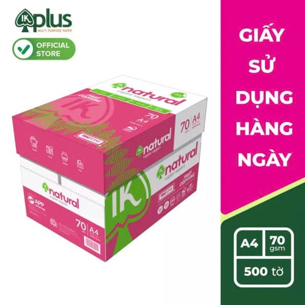 Giấy A4 IK Natural (5 reams/thùng) ĐL70gsm (5/300) (hồng)