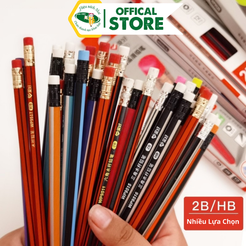 Bút chì 2B/HB Aihao có tẩy kèm gọt Chính Hãng - Có Tại Hiệu Sách Mai