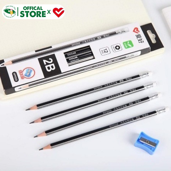 Bút chì 2B/HB Aihao có tẩy kèm gọt Chính Hãng - Có Tại Hiệu Sách Mai