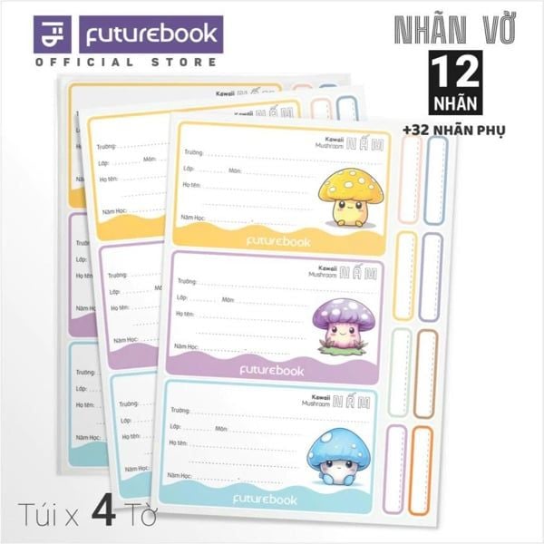 Nhãn vở FutureBook 12 nhãn hình Nấm N137 (50 tập/hộp)
