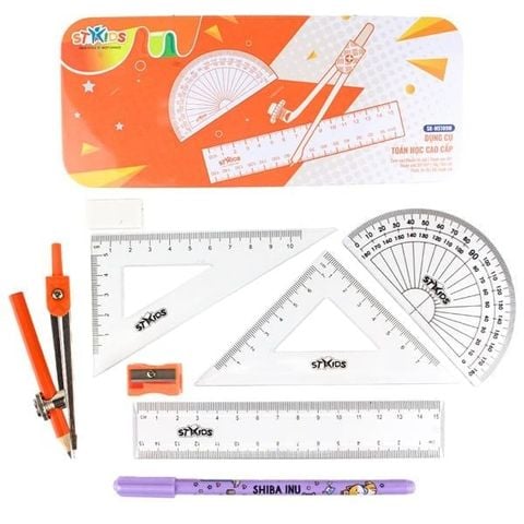 Hộp dụng cụ hình học STAKIDS, hộp thiếc, tặng kèm bút gel xóa được Stacom VSK_MS109M (12/144)