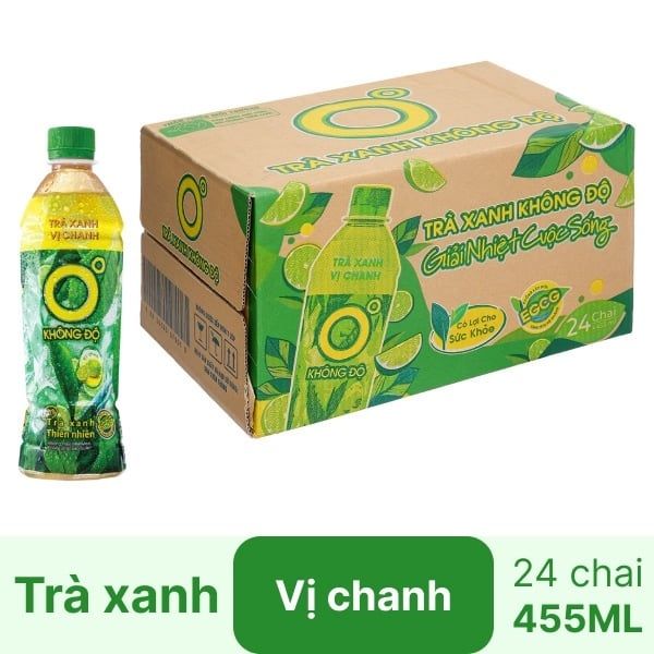 Trà xanh KHÔNG ĐỘ vị chanh chai 455ml