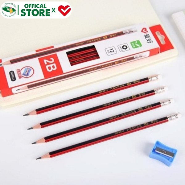 Bút chì 2B/HB Aihao có tẩy kèm gọt Chính Hãng - Có Tại Hiệu Sách Mai