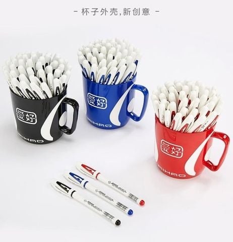 Bút gel chữ A Aihao 801A đen (48 cái/Cốc)