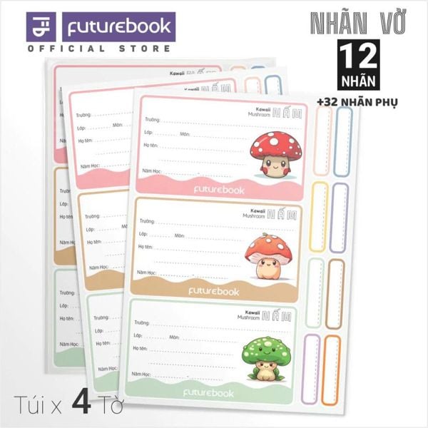Nhãn vở FutureBook 12 nhãn hình Nấm N137 (50 tập/hộp)