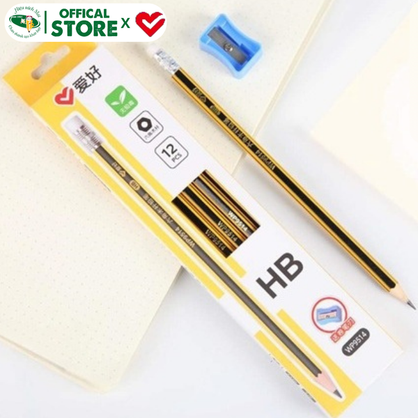 Bút chì 2B/HB Aihao có tẩy kèm gọt Chính Hãng - Có Tại Hiệu Sách Mai