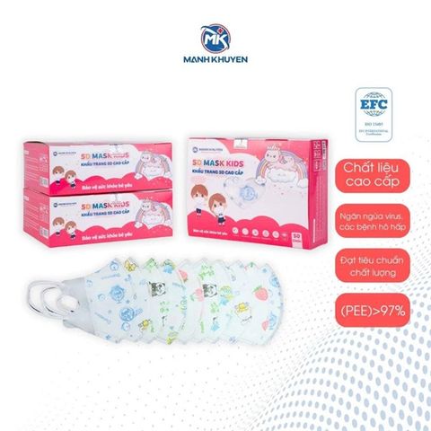 Khẩu trang Mạnh Khuyên 5D cho trẻ em ( hình ngộ nghĩnh)(50 cái/hộp)(50 hộp/thùng)