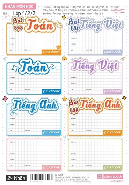 Nhãn vở ( 24c/tập) Future Book Môn học (100) - N642