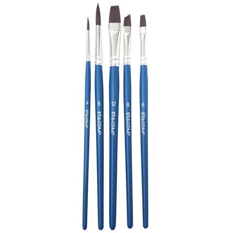 Bộ cọ vẽ sợi Nylon đầu dẹp+tròn- 5 cây Stacom PBM05S (5/120)