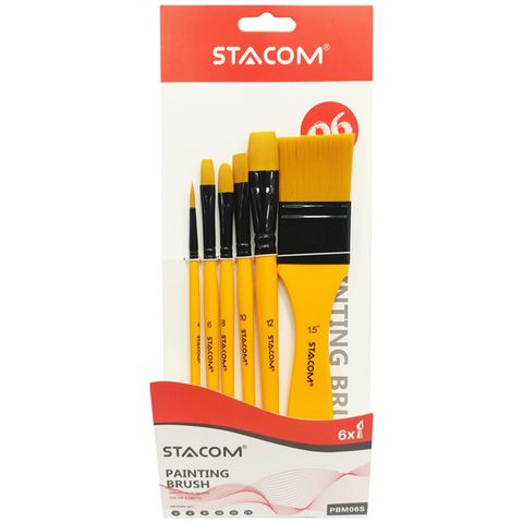 Bộ cọ vẽ sợi Nylon đầu dẹp+tròn- 6 cây Stacom PBM06S (10/200)