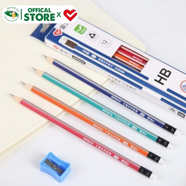 Bút chì 2B/HB Aihao có tẩy kèm gọt Chính Hãng - Có Tại Hiệu Sách Mai