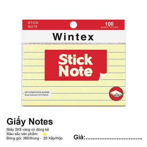 Giấy nhớ vàng Wintex có kẻ 3x5 A05E (20/360)
