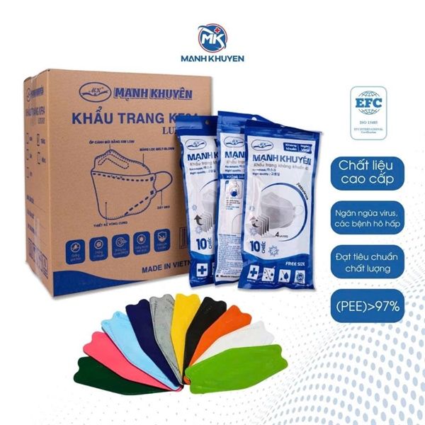 Khẩu Trang Mạnh Khuyên kháng khuẩn 4D KF94 (10 chiếc/túi)(30 túi/thùng)