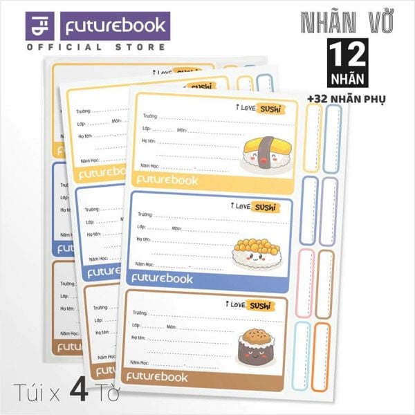 Nhãn vở FutureBook 12 nhãn hình Sushi N138 (50 tập/hộp)