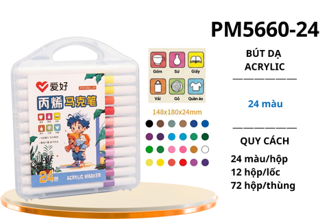 Bộ bút dạ màu Acrylic AIHAO PM5660 24 màu (12/72)
