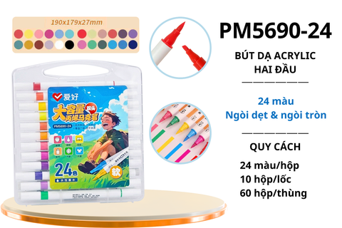 Bộ bút dạ màu Acrylic 2 đầu Sở Thích PM5690 24 màu Chính Hãng - Có Tại Hiệu Sách Mai