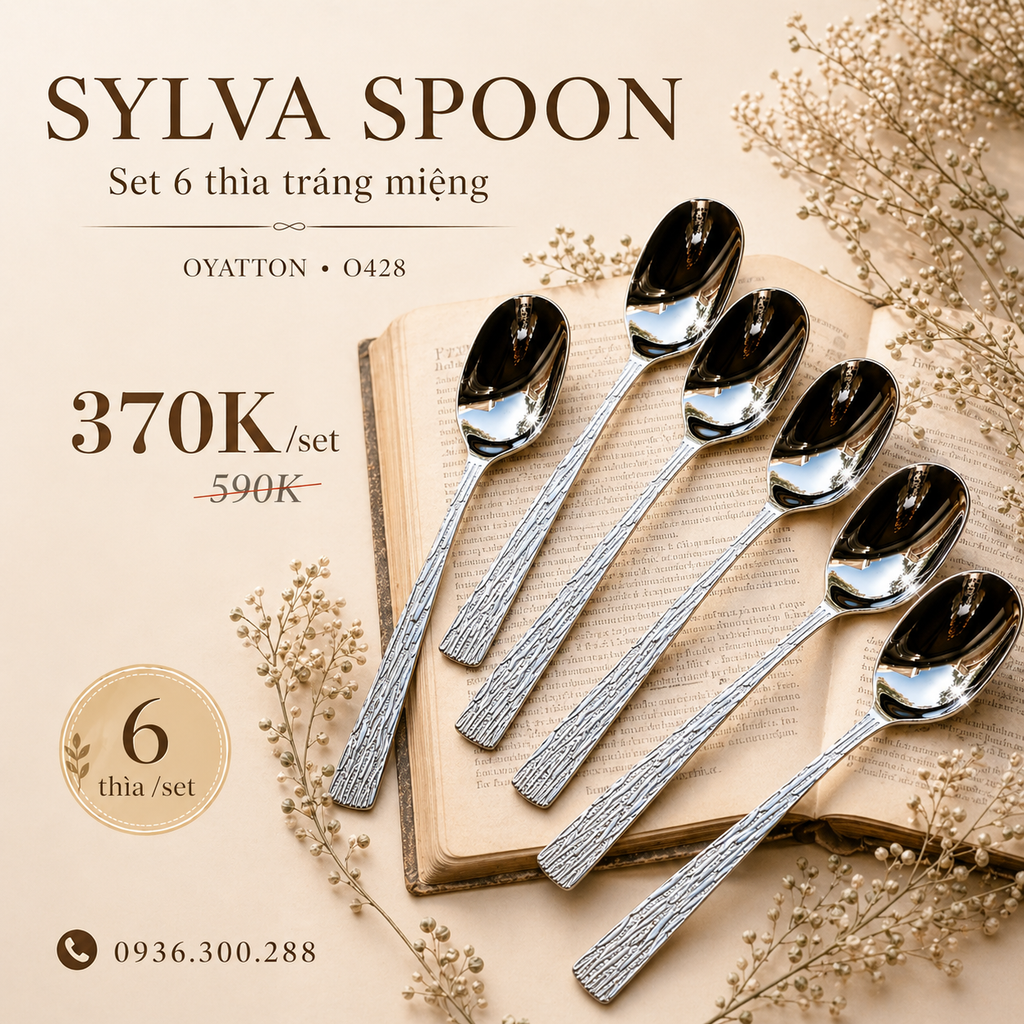 Set 6 thìa tráng miệng OYATTON SYLVA SPOON inox 18/10 O428