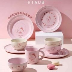  Set bát đĩa cốc Hello Kitty Staub 10 món - 4 đĩa, 2 cốc, 4 bát 
