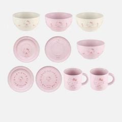  Set bát đĩa cốc Hello Kitty Staub 10 món - 4 đĩa, 2 cốc, 4 bát 