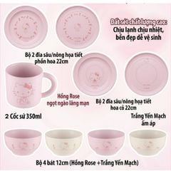  Set bát đĩa cốc Hello Kitty Staub 10 món - 4 đĩa, 2 cốc, 4 bát 