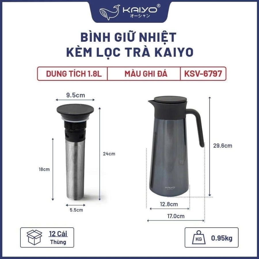Bình giữ nhiệt kèm lọc trà Kaiyo 1.8L