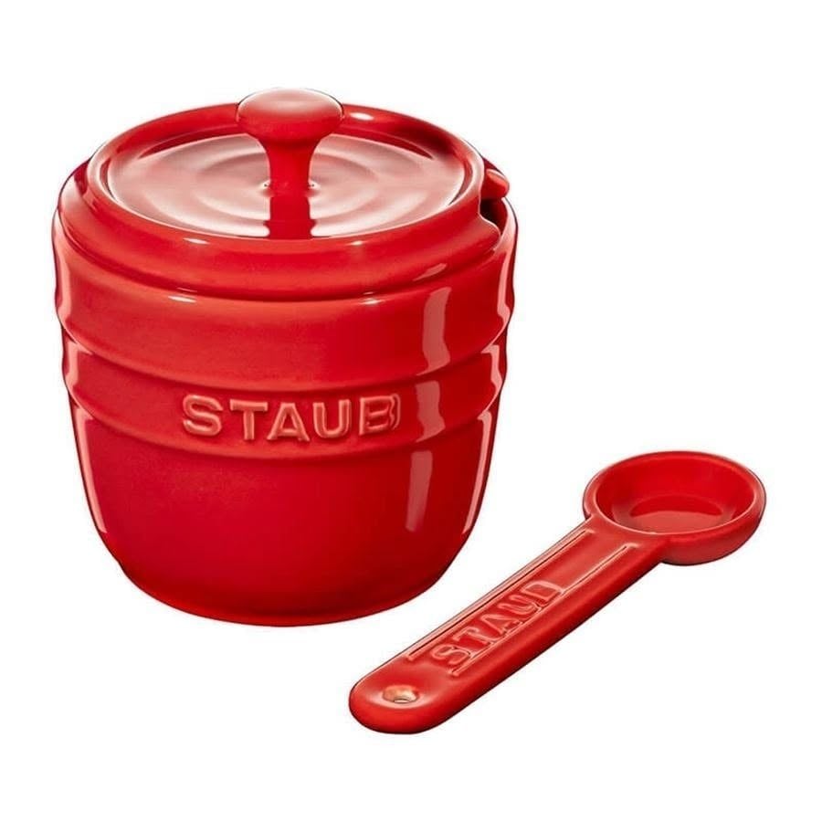 Bộ 3 hũ sứ macaron Staub có nắp 200ml kèm khay thìa đựng gia vị