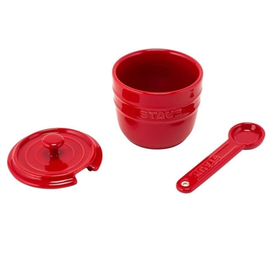 Bộ 3 hũ sứ macaron Staub có nắp 200ml kèm khay thìa đựng gia vị