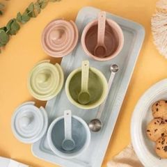  Bộ 3 hũ sứ macaron Staub có nắp 200ml kèm khay thìa đựng gia vị 