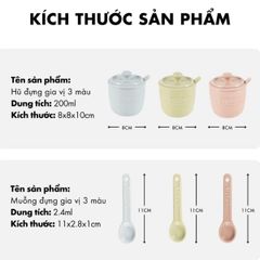  Bộ 3 hũ sứ macaron Staub có nắp 200ml kèm khay thìa đựng gia vị 