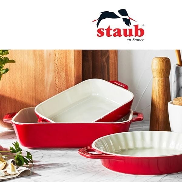 Bộ 3 khay nướng Staub - Màu Đỏ hình chữ nhật