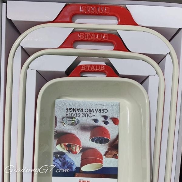 Bộ 3 khay nướng Staub - Màu Đỏ hình chữ nhật