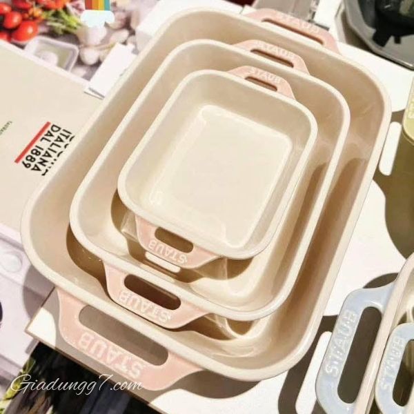 Bộ 3 khay nướng Staub màu hồng hình chữ nhật