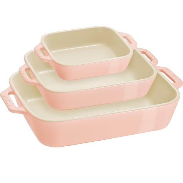 Bộ 3 khay nướng Staub màu hồng hình chữ nhật