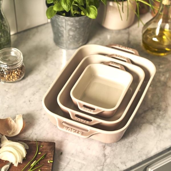 Bộ 3 khay nướng Staub màu hồng hình chữ nhật