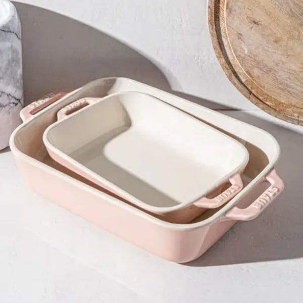 Bộ 3 khay nướng Staub màu hồng hình chữ nhật