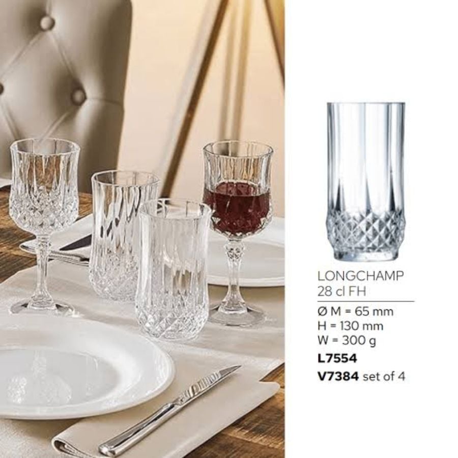 Bộ 6 cốc Longchamp Crystal 280ml - Made in France