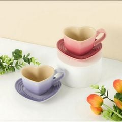  Bộ cốc kèm đĩa Le Creuset 220ml hình trái tim - Màu hồng/Đỏ 