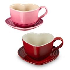  Bộ cốc kèm đĩa Le Creuset 220ml hình trái tim - Màu hồng/Đỏ 