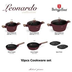  Bộ nồi Berlinger Haus BH/8305 màu đỏ - Leonardo collection 10 chi tiết chống dính Titan Pro 