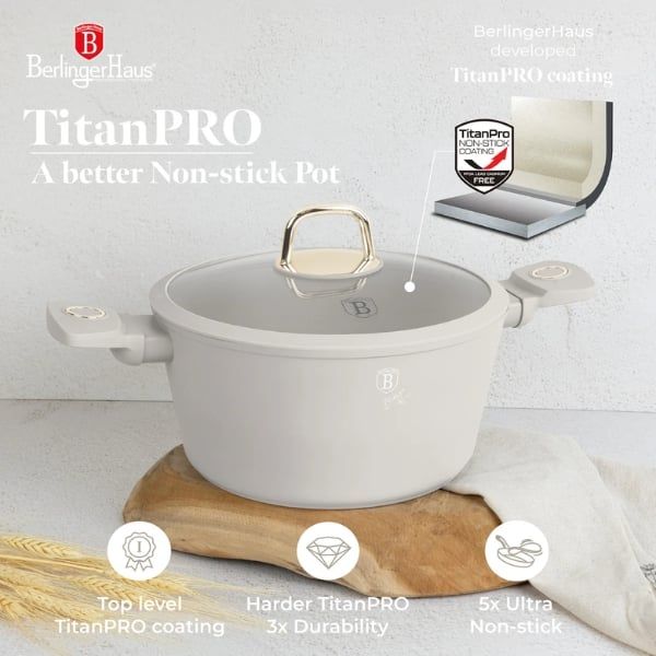 Bộ nồi Berlinger Haus 10 chi tiết BH/8324 màu kem chống dính Titan Pro