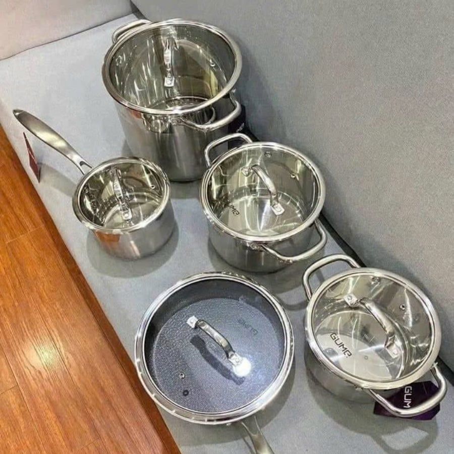 Bộ nồi chảo inox đáy 5 lớp Gume GMPPS-2201 Korea Dùng cho mọi loại bếp