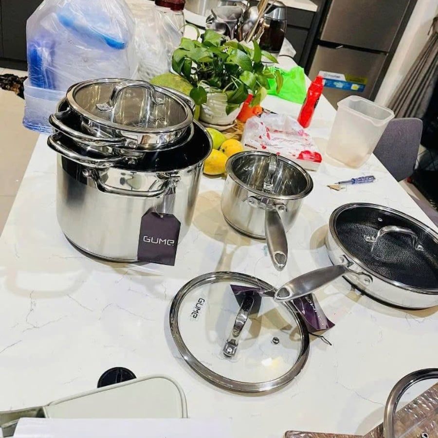 Bộ nồi chảo inox đáy 5 lớp Gume GMPPS-2201 Korea Dùng cho mọi loại bếp