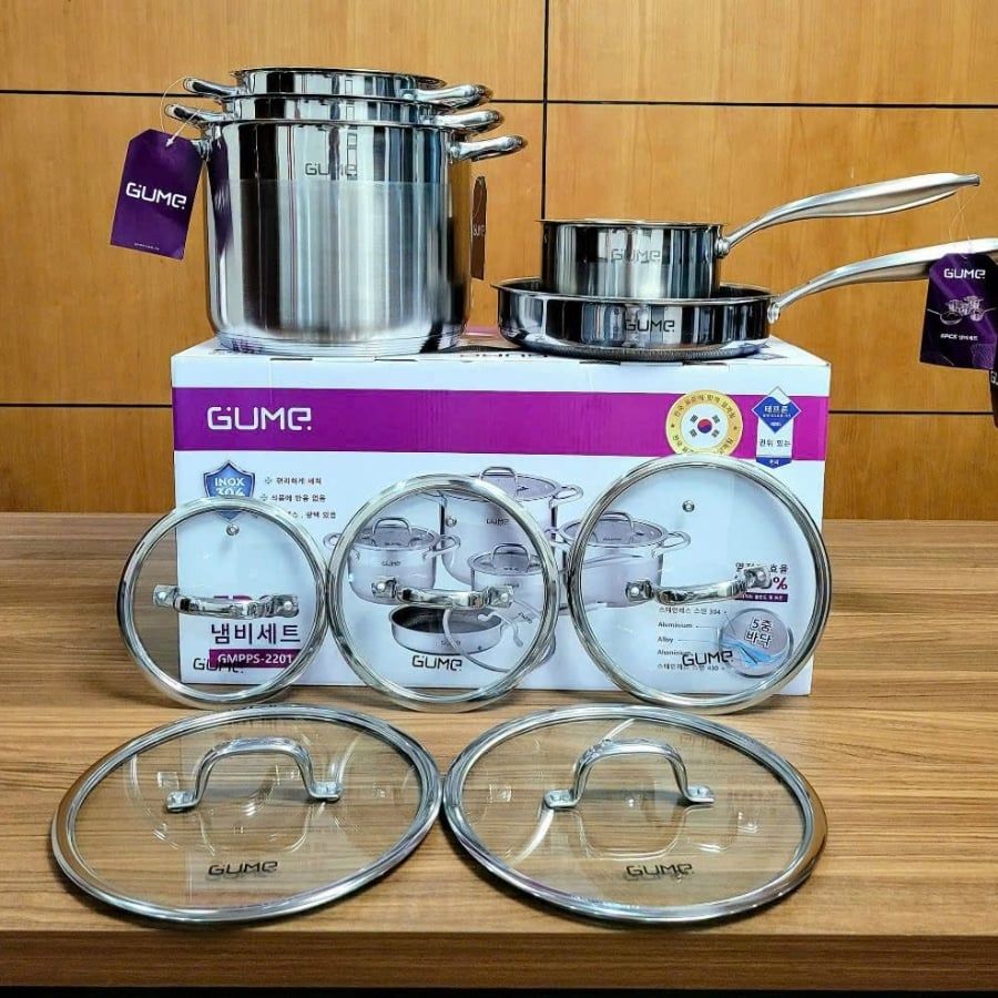 Bộ nồi chảo inox đáy 5 lớp Gume GMPPS-2201 Korea Dùng cho mọi loại bếp