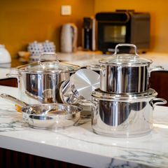  Bộ nồi chảo WMF Astoria 5 món vung kính (3 nồi, 1 quánh, 1 chảo 20cm) 