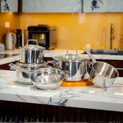  Bộ nồi chảo WMF Astoria 5 món vung kính (3 nồi, 1 quánh, 1 chảo 20cm) 