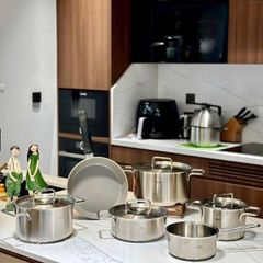  Bộ nồi Fissler Pure Collection 6 món (4 nồi, 1 quánh, 1 chảo cán dài 24cm) vung thép 